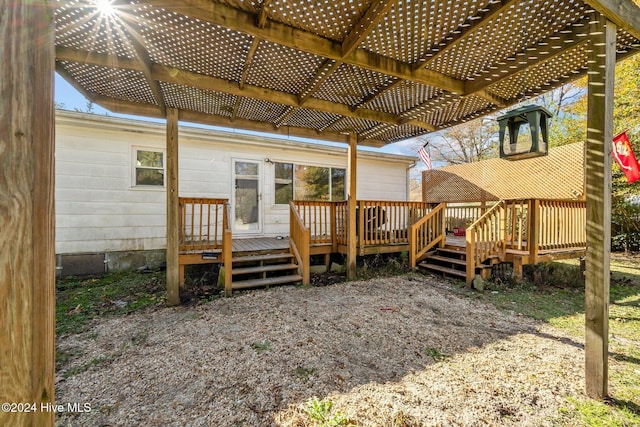 wooden terrace featuring a pergola