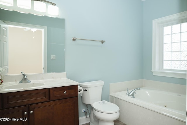 bathroom with vanity, toilet, and a bathing tub