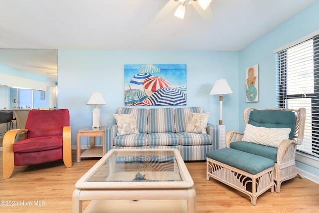 living room with light hardwood / wood-style flooring