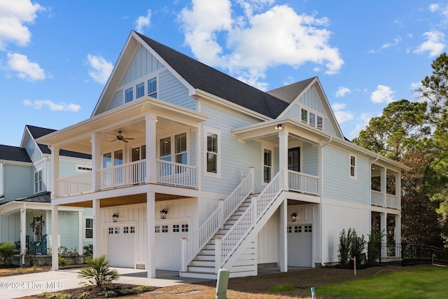 view of front of house with covered porch and a garage