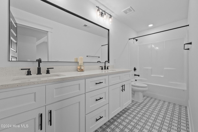 full bathroom featuring vanity, toilet, and shower / bathtub combination