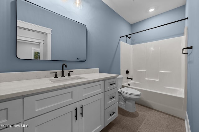 full bathroom with vanity, toilet, and tub / shower combination