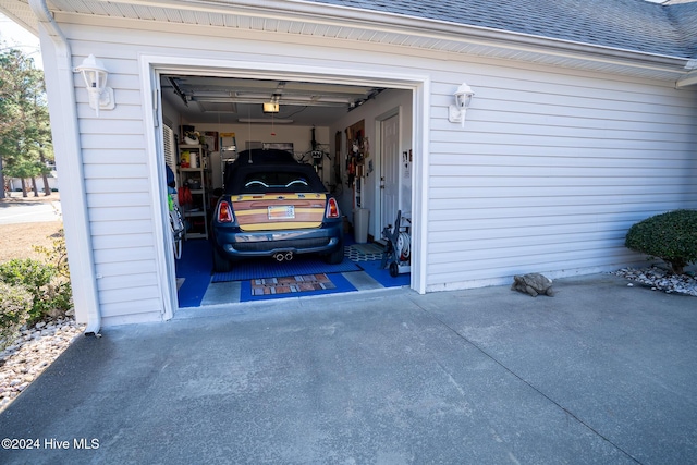 garage with a garage door opener