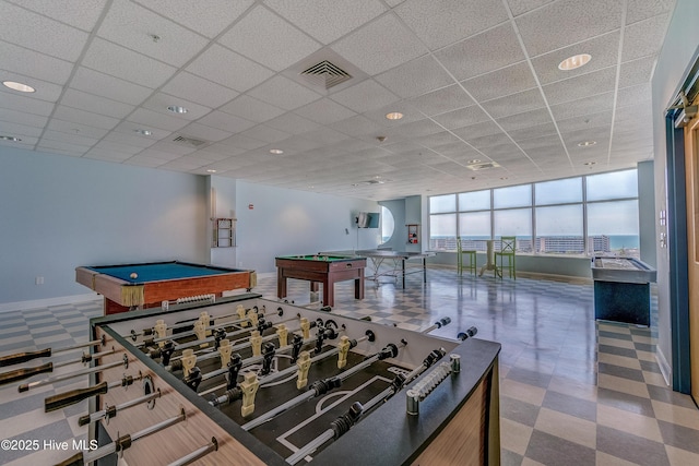 rec room featuring baseboards, visible vents, pool table, and tile patterned floors
