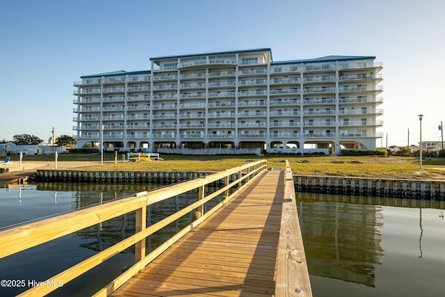 view of dock with a water view