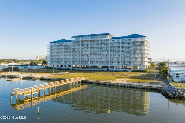 view of dock with a water view