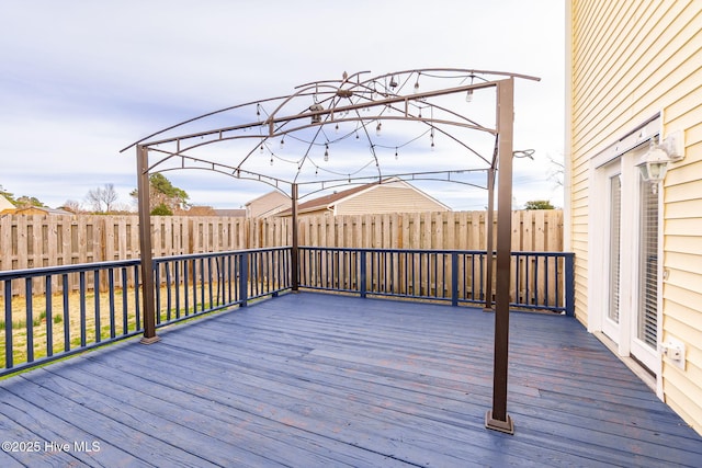 deck with a fenced backyard