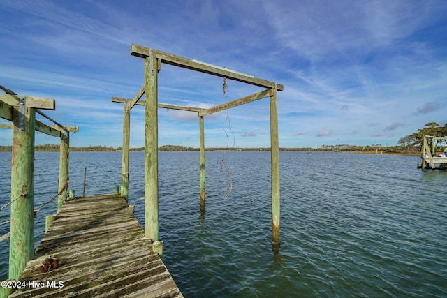 dock area featuring a water view