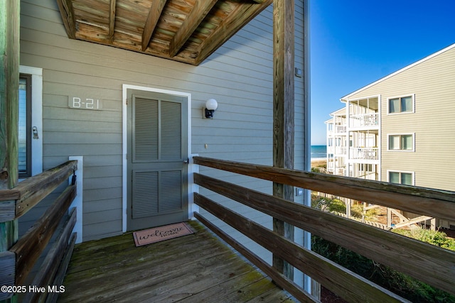 property entrance with a water view