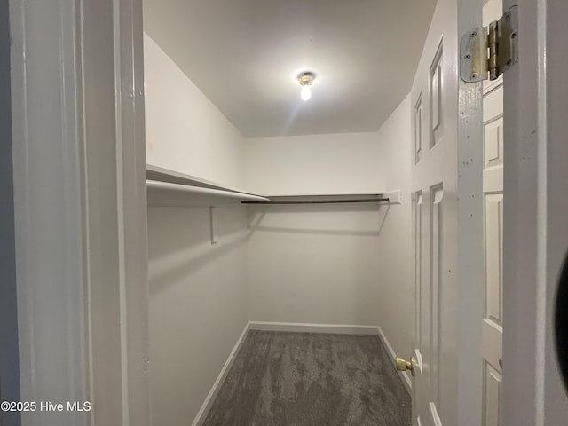 spacious closet featuring dark carpet