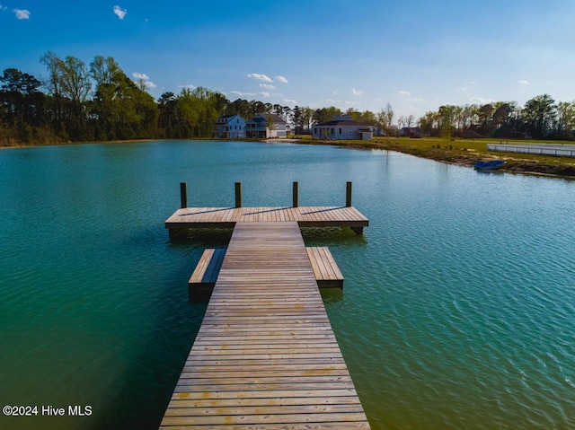 view of dock with a water view