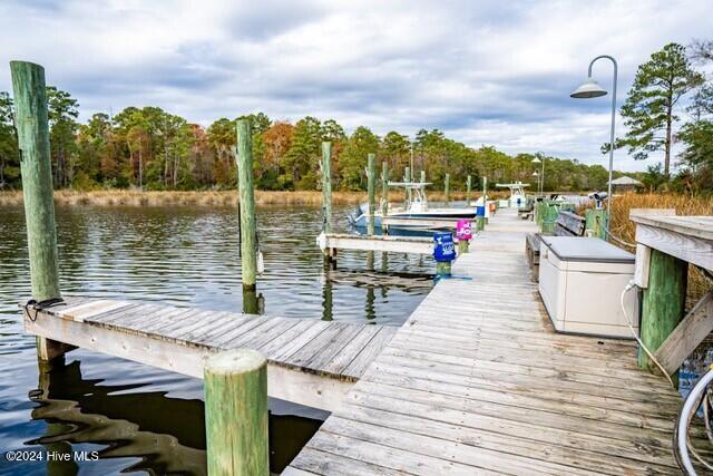 view of dock with a water view