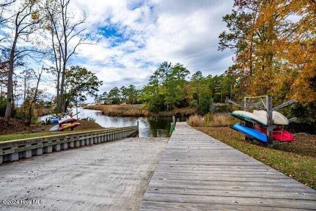 dock area with a water view