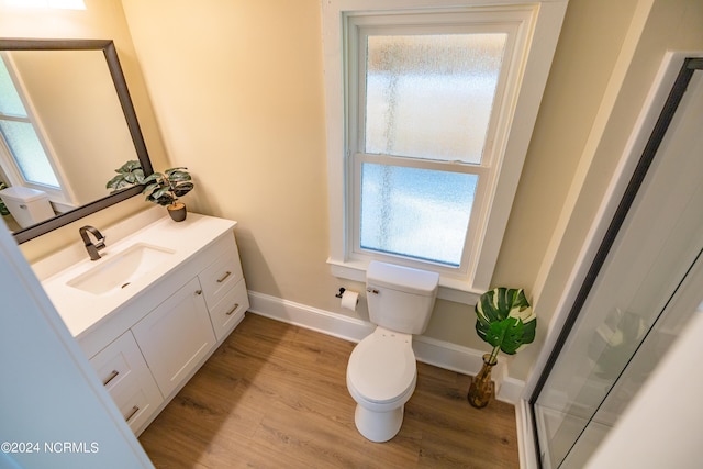 bathroom featuring toilet, hardwood / wood-style flooring, and vanity