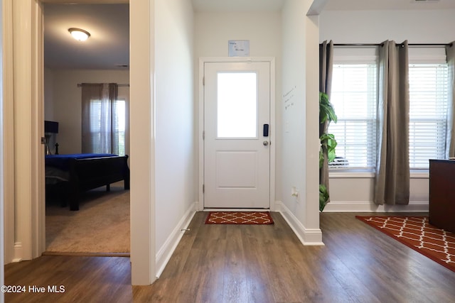 doorway featuring dark hardwood / wood-style flooring