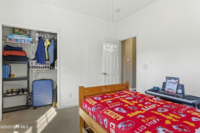 carpeted bedroom with a closet