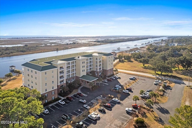 aerial view with a water view