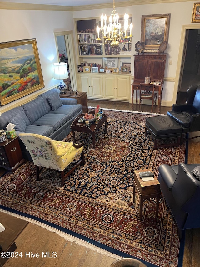 living room featuring hardwood / wood-style floors and a chandelier