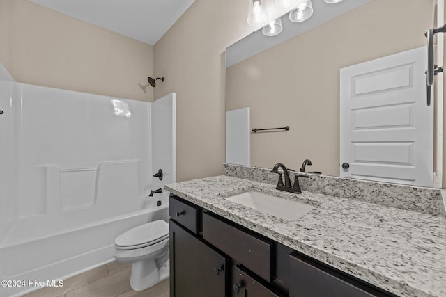 full bathroom with tile patterned flooring, vanity, toilet, and shower / tub combination