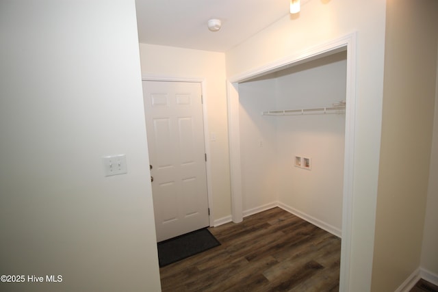 washroom featuring washer hookup and dark hardwood / wood-style flooring