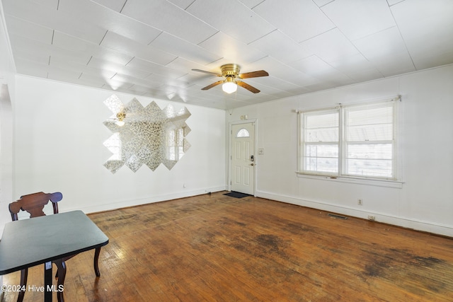 foyer featuring ceiling fan and hardwood / wood-style flooring