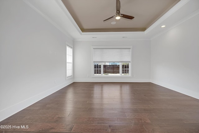4450 Old Towne St, Wilmington, NC 28412 - unfurnished room featuring a ceiling fan, plenty of natural light, a tray ceiling, dark wood-style floors, and recessed lighting