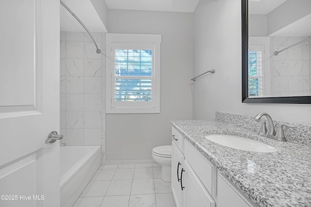 4450 Old Towne St, Wilmington, NC 28412 - full bathroom featuring marble look tile flooring, vanity, toilet, baseboards, and shower / bathtub combination
