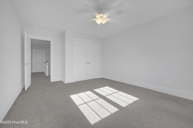 4450 Old Towne St, Wilmington, NC 28412 - unfurnished bedroom with carpet, a closet, baseboards, and ceiling fan