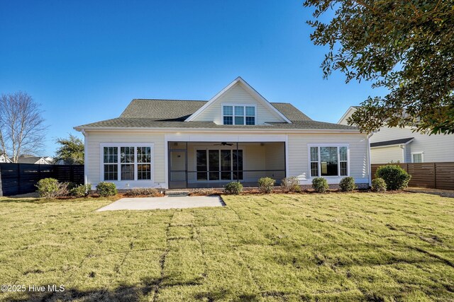 4450 Old Towne St, Wilmington, NC 28412 - rear view of house with ceiling fan, a patio, and roof with shingles
