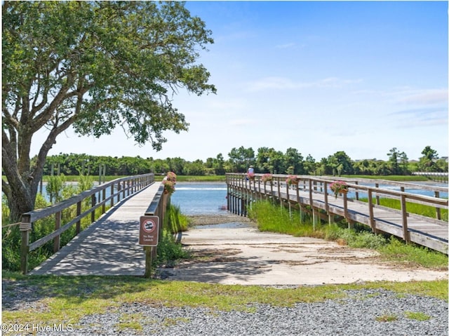 dock area with a water view