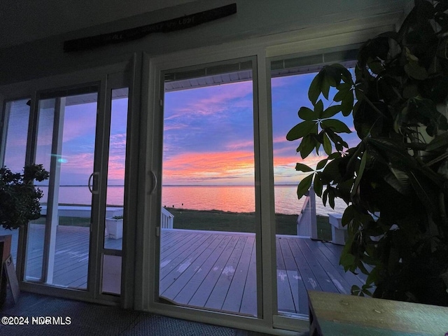 entryway with a water view