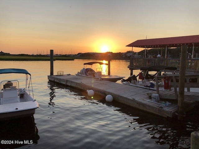 dock area featuring a water view