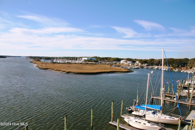 view of dock with a water view