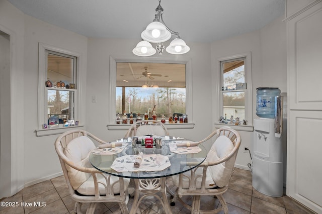 dining room with a wealth of natural light, baseboards, and tile patterned flooring