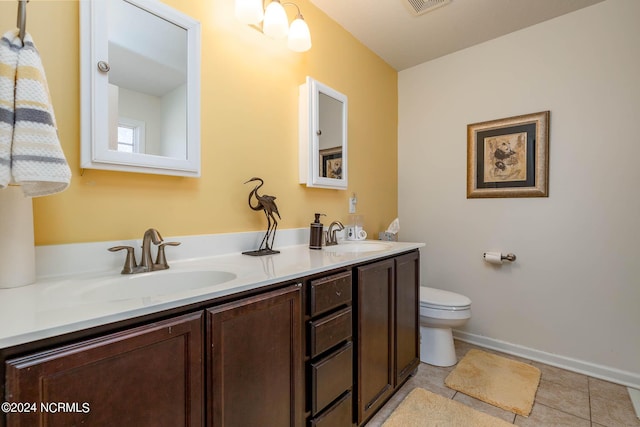 bathroom with tile patterned flooring, vanity, and toilet