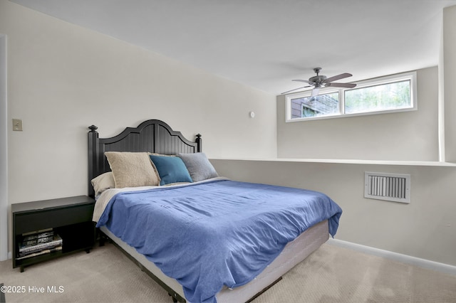 bedroom featuring baseboards, carpet flooring, and ceiling fan