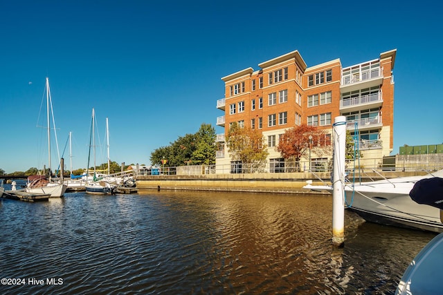 view of dock featuring a water view