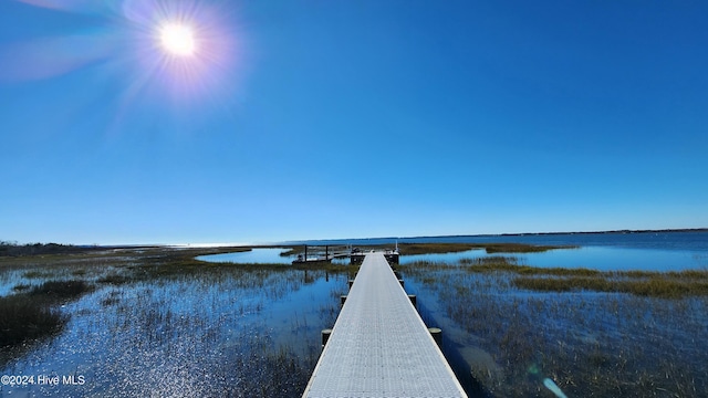 view of dock with a water view