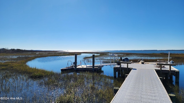 view of dock featuring a water view