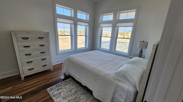 bedroom with dark hardwood / wood-style floors