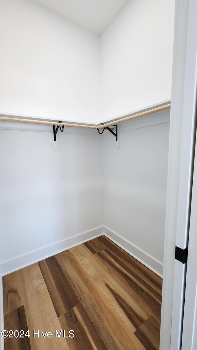 walk in closet with hardwood / wood-style floors