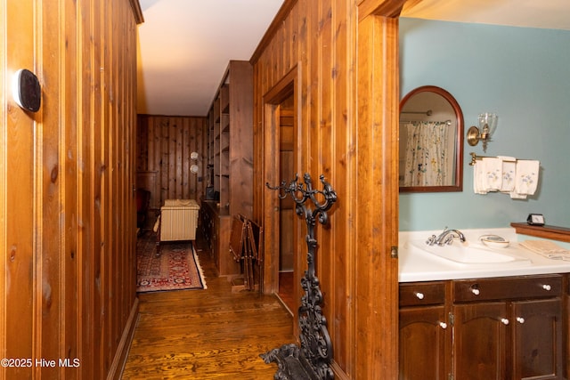 bathroom featuring vanity and hardwood / wood-style flooring