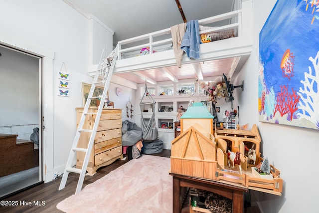 bedroom with dark hardwood / wood-style floors