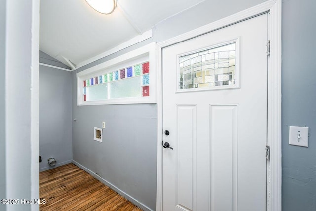 laundry area with hookup for a washing machine and dark hardwood / wood-style floors