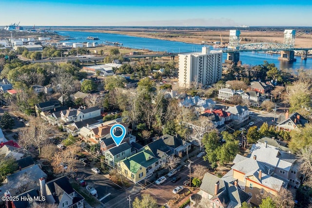 aerial view with a water view