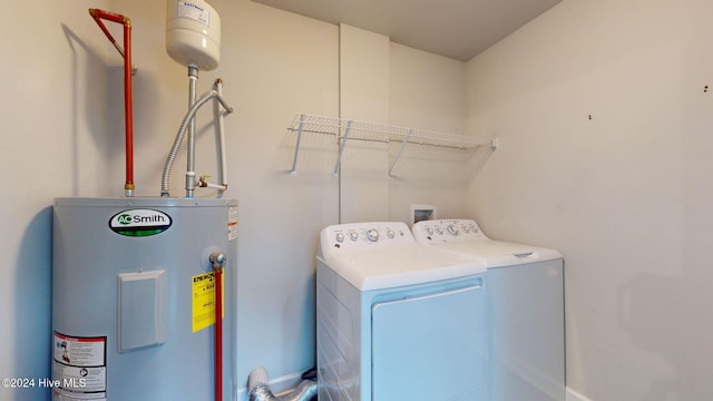 laundry area featuring washer and clothes dryer and electric water heater