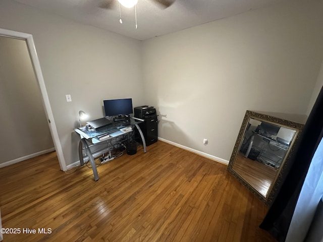 office with ceiling fan and wood-type flooring