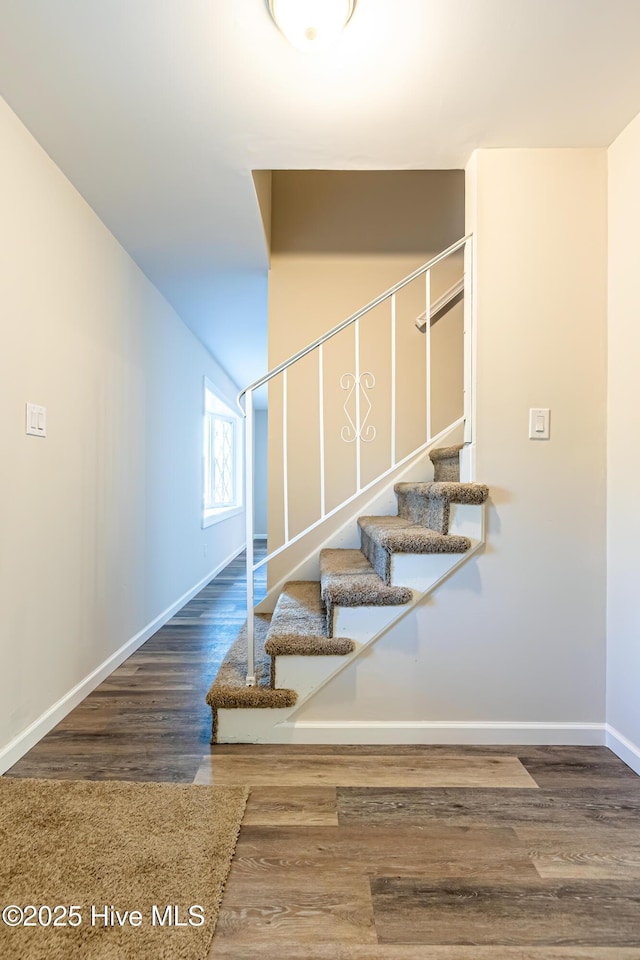 stairway featuring hardwood / wood-style floors