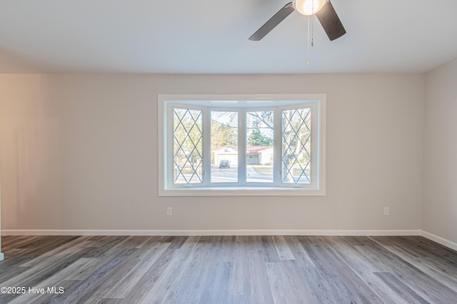 unfurnished room featuring wood-type flooring and ceiling fan