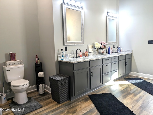 bathroom featuring vanity, hardwood / wood-style flooring, and toilet